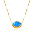 wholesale S925 sterling silver new Japanese-style luxury retro necklace with unique patterned blue opal pendant, acollarbone chain-0-0