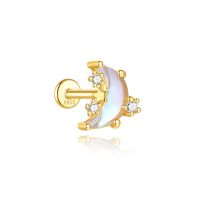 wholesale S925 Sterling Silver Geometric Opal And Zircon Flat Threaded Ear Cuff With Moonstone Fringe-Single gold #4