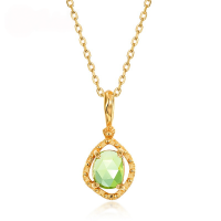 wholesale S925 Sterling Silver Gold-Plated Japanese Korean Style Fashion Minimalist Natural Peridot Pendant Necklace For Women, Drop Shipping-10K gold + swimming paint (excluding chain)  925 silver