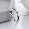 wholesale S925 Sterling Silver Korean-style minimalist forest theme "Whale of a Lifetime, Accompanied by a Deer" matching couple's adjustable open ring-0-2