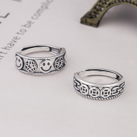 wholesale S925 Metal Korean Dongdaemun Fashion Personalized Retro Smiley Face Ring Coin Chain Smiling Star-YJ014A 2.7g