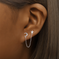 wholesale S925 Sterling Silver Versatile Star And Moon Chain Tassel Earrings, Korean Style-0-2