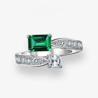 wholesale Metal Material First, Shipei Jewelry New Style Trendy 1ct Lab-Grown Emerald 5*7 High-Carbon Diamond Ring Women's-Cultivated Emerald [R-2250] &gt; Adjustable opening [Suitable for hand sizes 6-8]