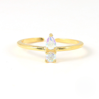 wholesale S925 Sterling Silver Geometric Moon Small Zircon Flash Open Ring, Tiktok Style Colorful Zircon Exquisite Index Finger Ring For Women-Gold-Style 4 Adjustable opening