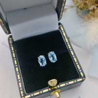 wholesale S925 Sterling Silver All-Over Red Elk Classic Four-Prong Sea Blue Ear Studs, Simple Earrings, Personalized Fashion, Versatile Retro Style-BE0249-Platinum 925 Silver