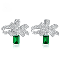 wholesale S925 Sterling Silver New 1ct Emerald Stud Earrings High Carbon Diamond-E138 Butterfly Green Earrings 925 Silver