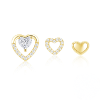 wholesale 925 Sterling Silver New Heart-shaped Zircon Inlaid Stud Earrings, Korean Style, Minimalist And Versatile-3 pieces per set Gold 925 silver