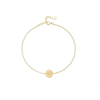 wholesale S925 Sterling Silver Engraved Round Tag 26 Letters Charm Bracelet For Women Daily Wear-Gold-M 925 silver