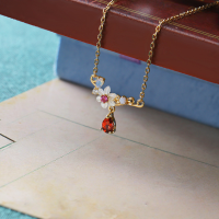 wholesale 925 Sterling Silver Natural Shell Flower Drop Moissanite Garnet Necklace Collarbone Chain Women's Jewelry for Dropshipping-Shell Flower Drop Necklace 925 Silver