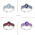 wholesale S925 Sterling Silver Personality Colorful Gemstone Ring Inlaid with Natural Topaz Garnet Crystal Vintage Ring-0-0