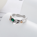 wholesale S925 Sterling Silver Geometric Irregular Colored Green Zircon Open Ring Creative Light Luxury Style Index Finger Ring for Women-0-1