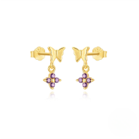 wholesale S925 Sterling Silver Geometric Smooth Butterfly Zircon Stud Earrings, Korean Minimalist Design-Gold#4 925 silver