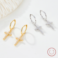 wholesale Sterling Silver European and American Cross-Border Foreign Trade High-End Cross Ear Climber Ins Style Light Luxury Earrings for Women-Gold 925 silver