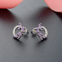 wholesale S925 Sterling Silver Micro-Inlaid Leaf Olive Branch Earrings, Korean and Japanese Style, Inlaid with Diamond Zirconia, Round Elegant Stud Earrings for Women-Stud Earrings with Plastic Earplugs 925 Silver