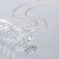 wholesale S925 Sterling Silver Aquamarine Teardrop Gemstone Inlaid Pendant Necklace with Gold Zircon Collarbone Chain, High-end-0-0