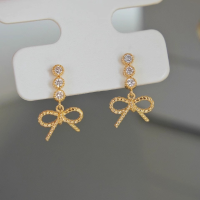 wholesale S925 Sterling Silver with 18K Gold Plated, Red Elk All-Over Design Women's Stud Earrings, Versatile Commuter-Friendly Small Bow Tie Pattern Silver Ear Needles-BE0003-Gold 925 Silver