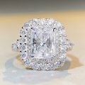 wholesale S925 Sterling Silver Ladies' Radiance Cut Ring with 3-Carat High-Carbon Diamond Zirconia and Full Pavé Setting-0-0