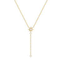 wholesale S925 Sterling Silver Y-shaped Long Fringe Necklace With Octagram And Inlaid Crystals-Gold 925 silver