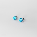 wholesale S925 Sterling Silver Blue Diamond Threaded Stud Earrings, Korean Style Geometric Small and Delicate Personality Elegant Ear Accessories M02291-0-10