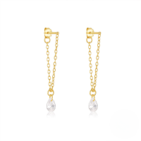 wholesale S925 Sterling Silver Eight-pointed Star With Crystal Accents, Chain Fringe, And Pearl Drop Earrings-Gold#4 925 silver