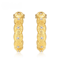 wholesale S925 Sterling Silver Gold-Plated New Chinese Retro Diamond-Encrased Waffle-Pattern Earrings for Women, Light Luxury and High-End-10K gold + swimming paint  925 silver