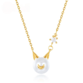 wholesale S925 sterling silver gold-plated cute minimalist cat shell pearl necklace for women, small batch wholesale-0-0