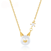 wholesale S925 sterling silver gold-plated cute minimalist cat shell pearl necklace for women, small batch wholesale-10K gold + swimming paint  925 silver