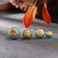 wholesale Metal material: 925 silver gold-plated enamel fired blue Six True Words Yellow Jambhala round bead loose bead spacer bead stringing bead DIY silver jewelry accessories-5m six-word mantra blue glue