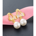 wholesale S925 Sterling Silver Pearl Bow Stud Earrings, Luxury Fashion Elegant Short Drop Earrings, New Trendy Wholesale Earrings-0-1