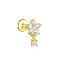 wholesale S925 Sterling Silver Moon And Star Flat Back Spiral Ear Cartilage Stud With Zircons For Everyday Wear-Single gold #2