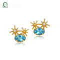 wholesale S925 Sterling Silver Japanese and Korean New Retro Swiss Blue Topaz Star Earrings, Fashion Versatile Women's Stud Earrings Manufacturer Wholesale-0-0