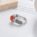 wholesale S925 Sterling Silver Vintage Antique Exquisite Floral Pattern Southern Red Agate Adjustable Ring with Classical Elegance-0-3