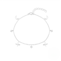 wholesale 925 Sterling Silver Four-pointed Star Stacking Bracelet With Zircon Accents And Moon Charm For Women's Daily Wear, Inspired By Xiaohongshu-Silver plated 925 silver