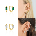 wholesale S925 Sterling Silver Square Zircon-encrusted Hoop Ear Clasp Earrings For Women,ins。-0-1