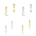 wholesale S925 Sterling Silver Star Moon Opal Inlaid Cross Earring Hoop-0-0