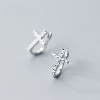 wholesale S925 silver cross ear clips for women, Korean and Japanese style, minimalist diamond-studded earrings for non-pierced ears, jewelry E7090-S925 silver pair>925 silver