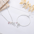 wholesale S925 Sterling Silver Korean Style Bow with Rotating Pearl and Heart Pendant Design Chain Necklace-0-0