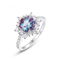 wholesale 925 Sterling Silver, European and American New Sunflower Ring, Light Luxury Cultivated Alexandrite Ring, Cross-Border Best-Seller-Cultured Alexandrite US7#