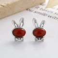 wholesale S925 Sterling Silver Zodiac Year of the Rabbit Earrings with Red Agate, Fresh and Sweet Lovely Earrings-0-2