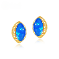wholesale S925 Sterling Silver Plated Gold Blue Opal Marquise Earrings Women's Retro Minimalist Light Luxury Drop Shipping-Green Moss 925 Silver