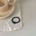 wholesale S925 Sterling Silver Natural Black Agate Beaded Elastic Rope Ring for Women, Small and Minimalist Design, New and Unique Band-0-3