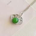 wholesale Sterling Silver Openwork Ruyi Lock Inlaid with Apple Green Jade Pendant Choker Necklace for Women-0-5