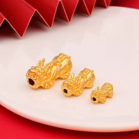 wholesale Classic genuine gold high-color-retention bow-shaped Pi Xiu wealth-attracting and fortune-blessing couple's DIY bracelet accessories for weaving-Small Pixiu