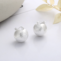 wholesale S925 Sterling Silver Korean Minimalist Ins Style Brushed Textured Sphere Stud Earrings for Women, Versatile and Chic-290FR/approximately 8.8g/pair 925 silver