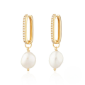 wholesale S925 Sterling Silver Baroque Irregular Pearl Zircon-studded Hoop Ear Clasp Earrings, Tiktok Style-0-1