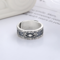wholesale S925 Sterling Silver Retro Matte Blackened Antique Craft Six-Character Mantra Inscription Adjustable Ring-0-1