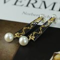 wholesale Black Gold Plated 925 Silver with Certificate Natural 9mm Pearl Earrings for Women, Slimming Long Drop Earrings, Palace Style Ear Accessories-0-2