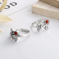wholesale S925 Sterling Silver Retro Antique Style Inlaid with South Red Agate Wave Pattern Three-Dimensional Ethnic Adjustable Ring-0-1