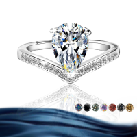 wholesale S925 sterling silver wholesale 2-carat crown teardrop pear-shaped moissanite ring women's jewelry high-end accessories-Champagne>US size 9
