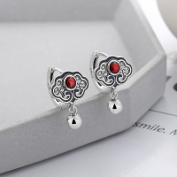 wholesale S925 Sterling Silver Retro Vintage Ethnic Style Hollowed-out Cloud Pattern Round Ball Pendant Tassel Elegant Earrings-YFR229/approx. 3.8g 925 silver